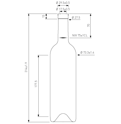 Standard Wine Bottle Dimensions In Mm Best Pictures And Decription   Bordeaux Wine Bottle Bartop 17 5mm 75 Cl White Europe 1 