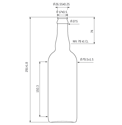 Beer Bottle - Forty (40 oz) Dimensions & Drawings