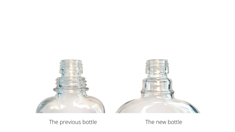 Two bottles with on the left side the standard form and on the right side the own bottle shape.