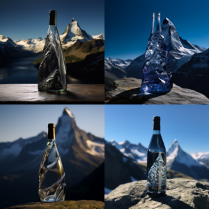 The artificial intelligence creates a bottle design in the shape of the Matterhorn at the foot of the Matterhorn.