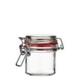 Vaso per conserve tappo meccanico 125 ml bianco con filo argento e guarnizione gomma rossa