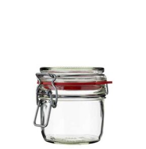 Vaso per marmellata tappo meccanico 255 ml bianco con filo argento e guarnizione gomma rossa