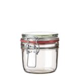 Vaso per marmellata tappo meccanico 400 ml bianco con filo argento e garnizione gomma rosa