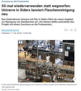 Artikel über Univerre aus dem Walliser Bote_11.06.2024