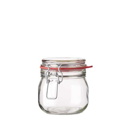 Vaso per conserve tappo meccanico 634 ml bianco con filo argento e garnizione gomma rosa